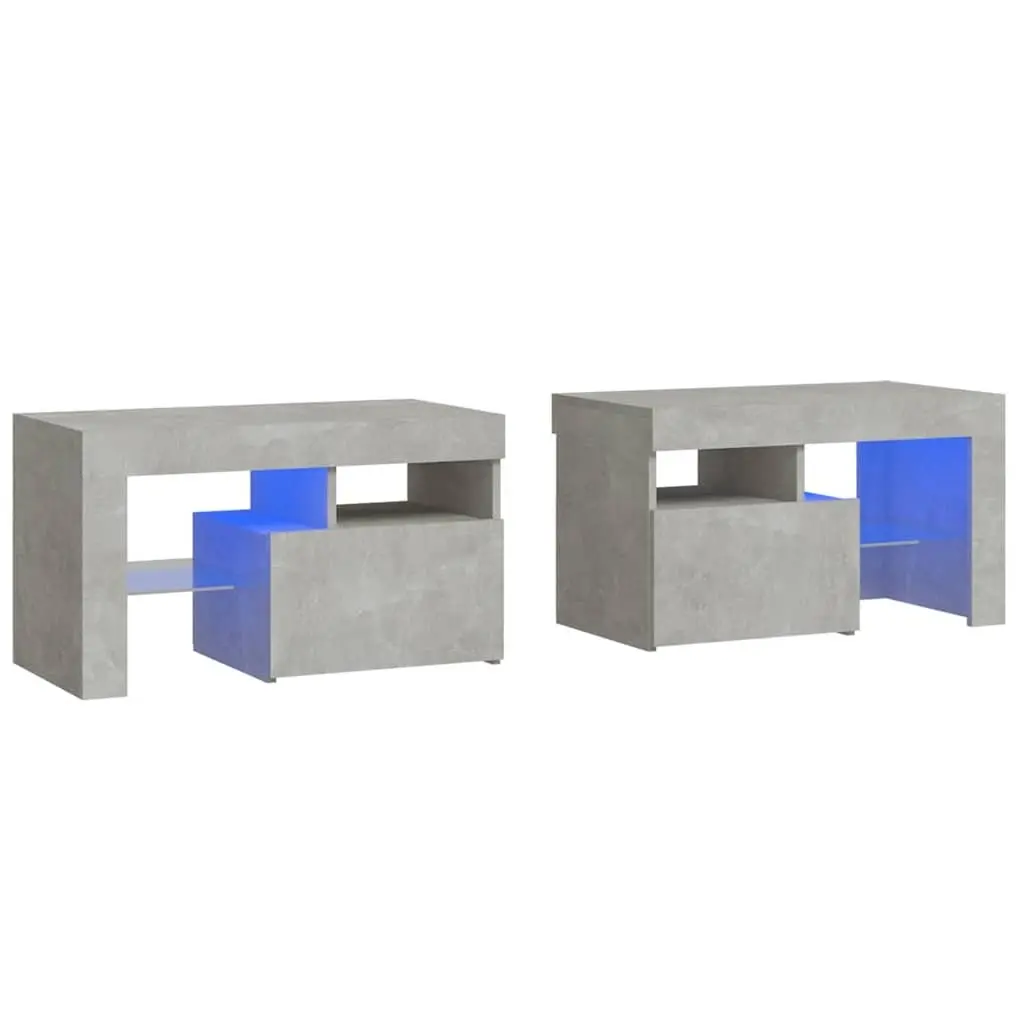 Bedside Cabinet with RGB LED Lights 70x36.5x40cm Grey Storage Table Pair