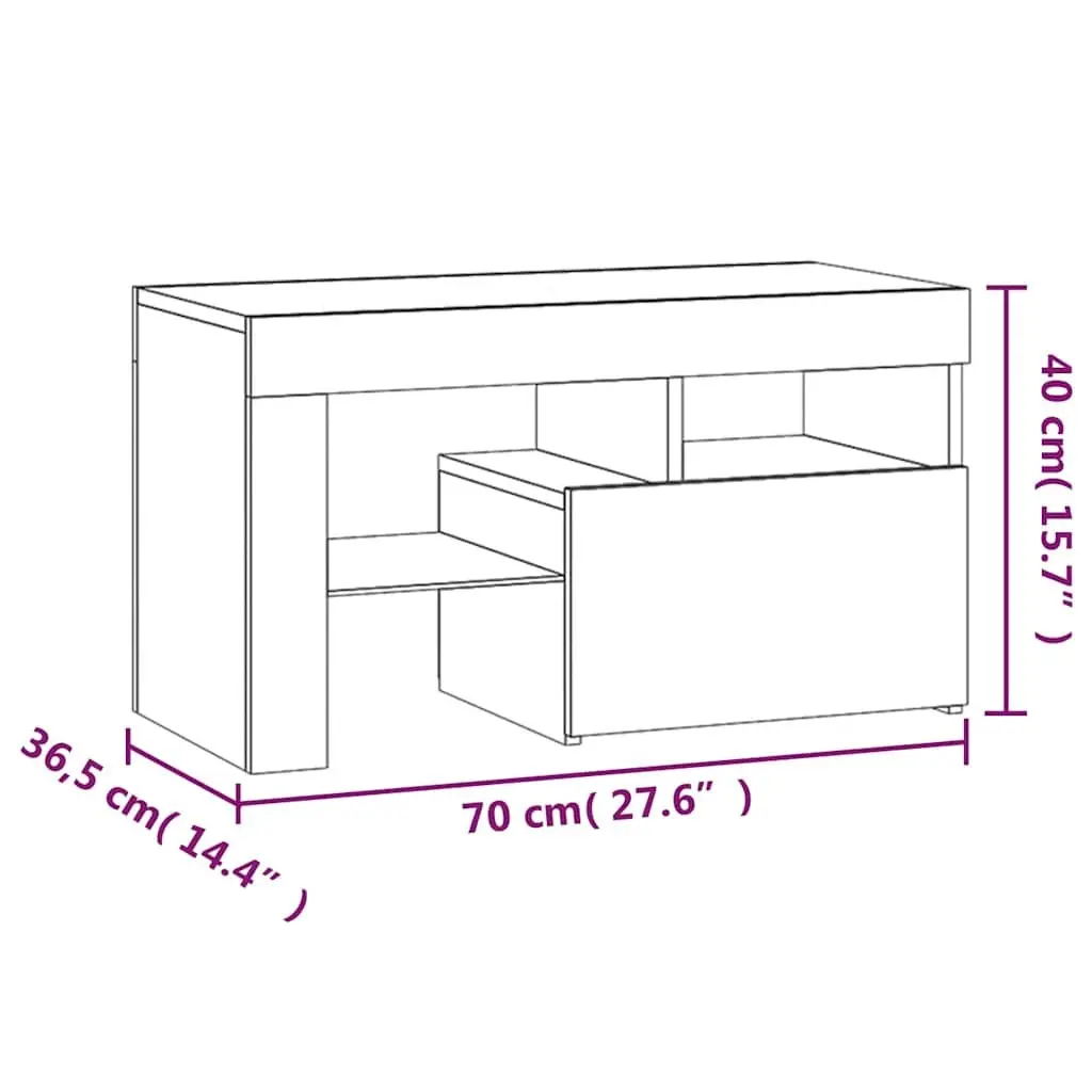 Bedside Cabinet with RGB LED Lights 70x36.5x40cm Grey Storage Table Pair