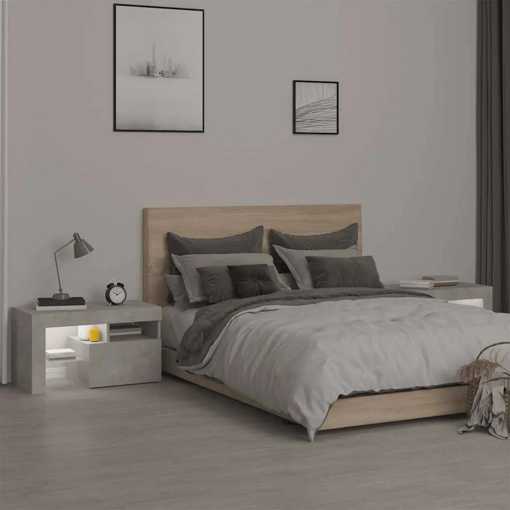 Bedside Cabinet with RGB LED Lights 70x36.5x40cm Grey Storage Table Pair