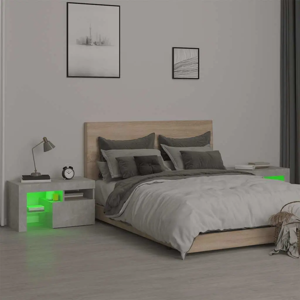 Bedside Cabinet with RGB LED Lights 70x36.5x40cm Grey Storage Table Pair