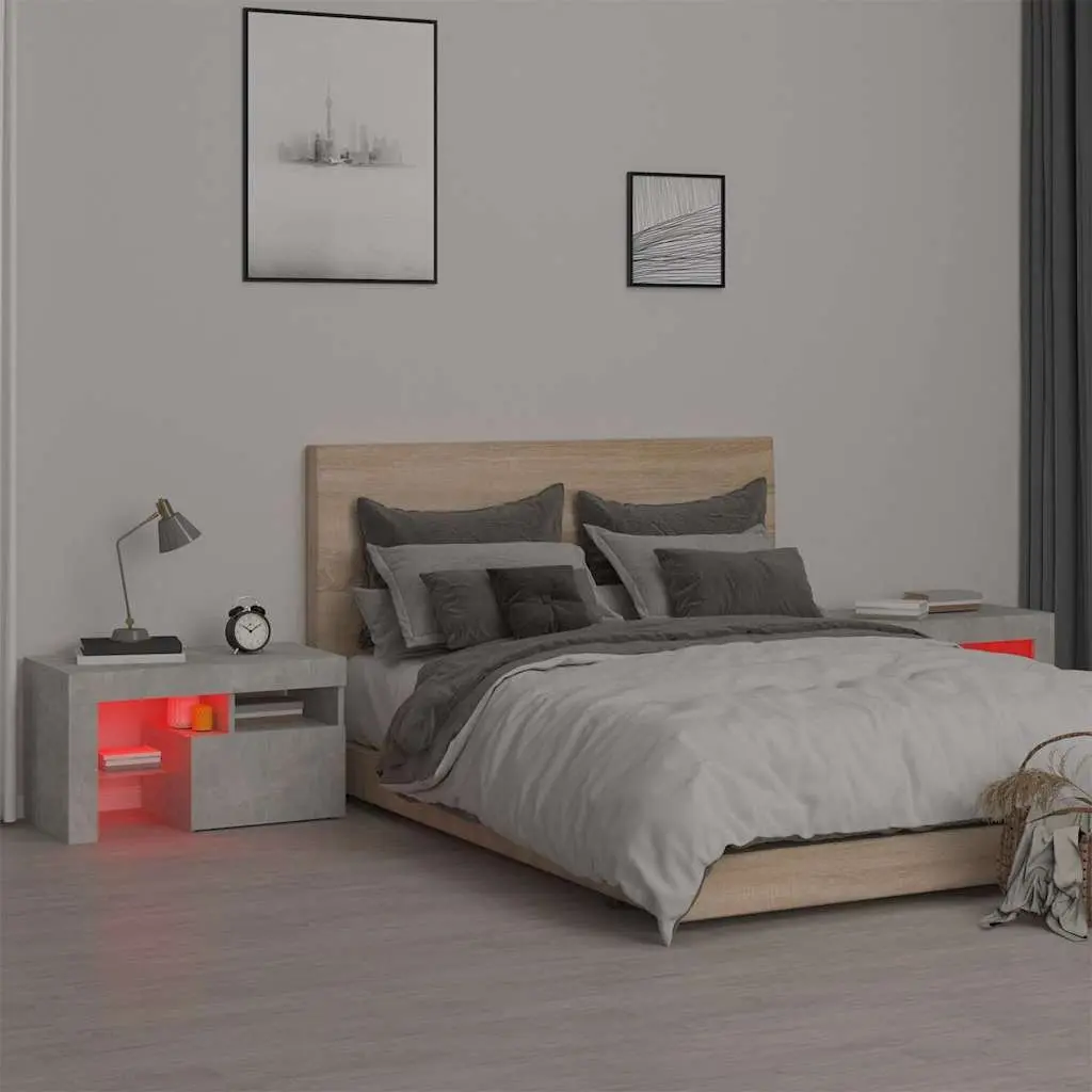 Bedside Cabinet with RGB LED Lights 70x36.5x40cm Grey Storage Table Pair