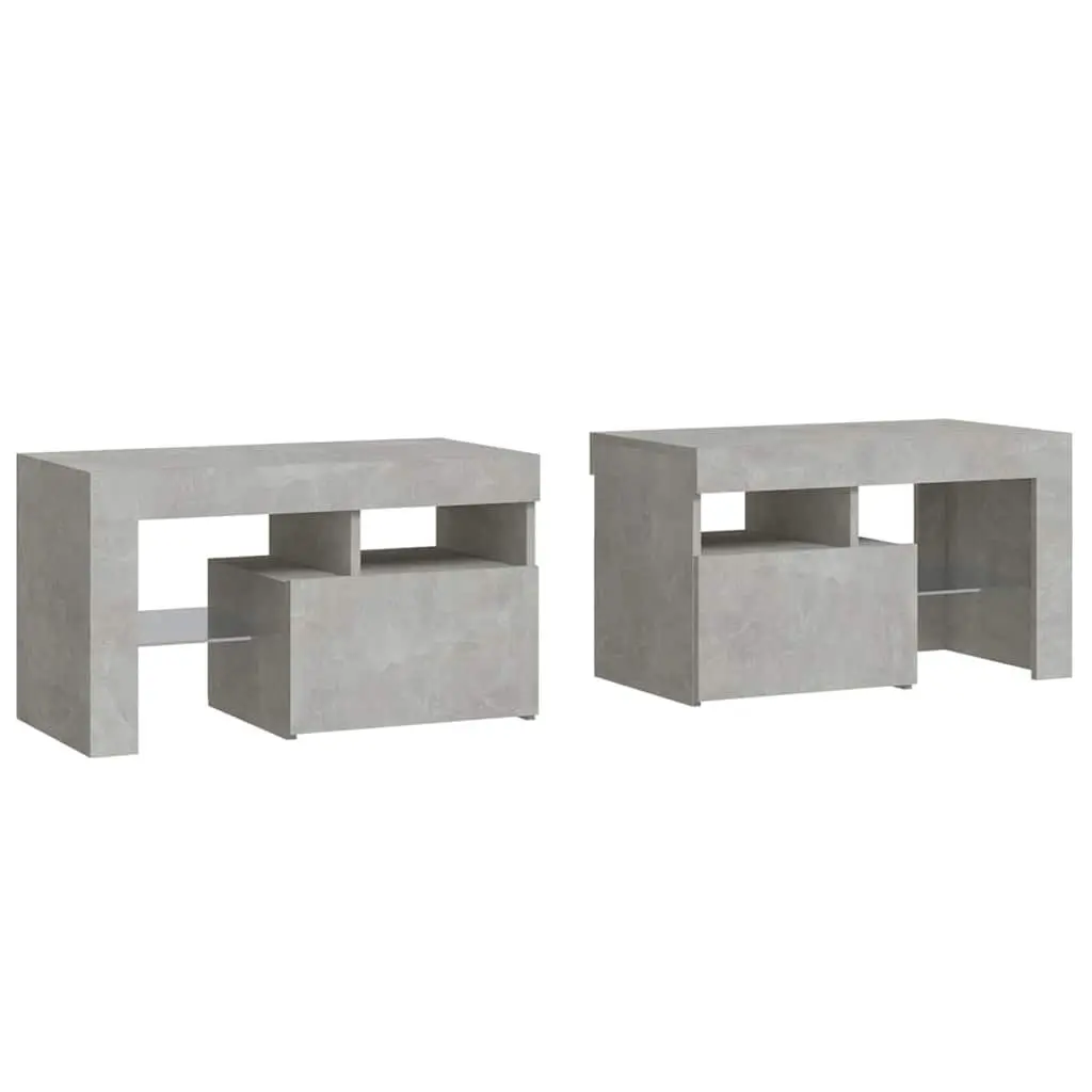 Bedside Cabinet with RGB LED Lights 70x36.5x40cm Grey Storage Table Pair
