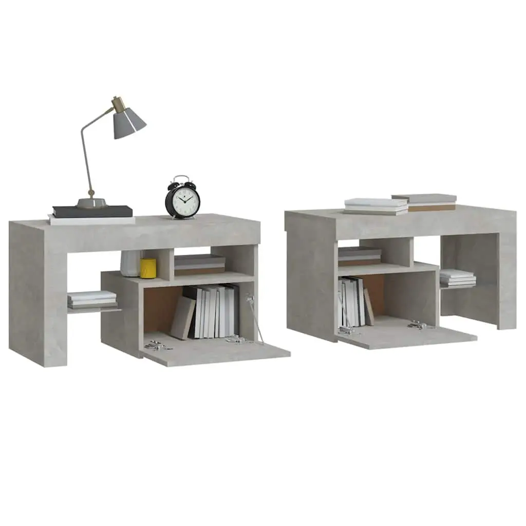 Bedside Cabinet with RGB LED Lights 70x36.5x40cm Grey Storage Table Pair