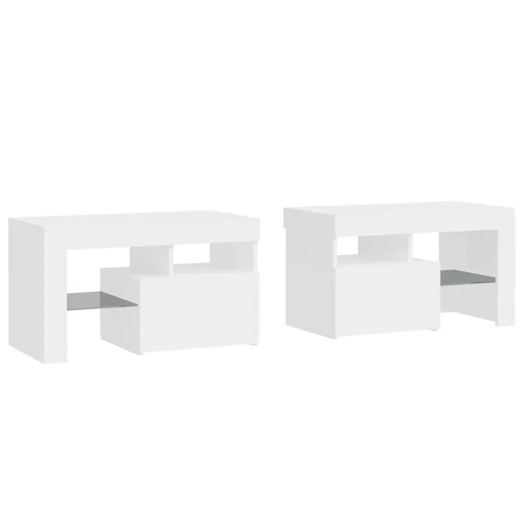 Bedside Cabinets 2 Piece Engineered Wood High Gloss White Modern Storage with RGB LED Lights