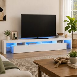 Functional White TV Cabinet with RGB Lighting for Any Room