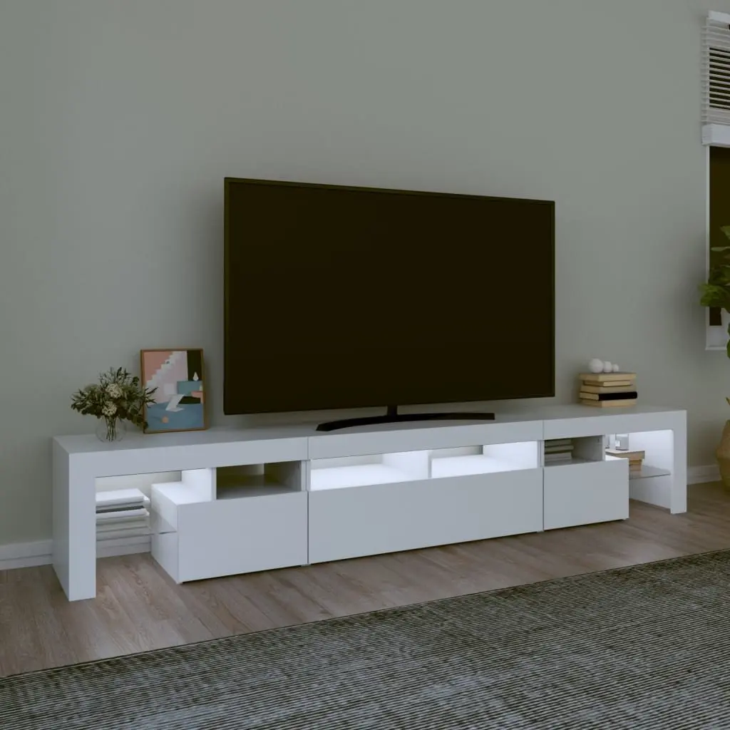 TV Cabinet Engineered Wood 230cm White with RGB LED Lights
