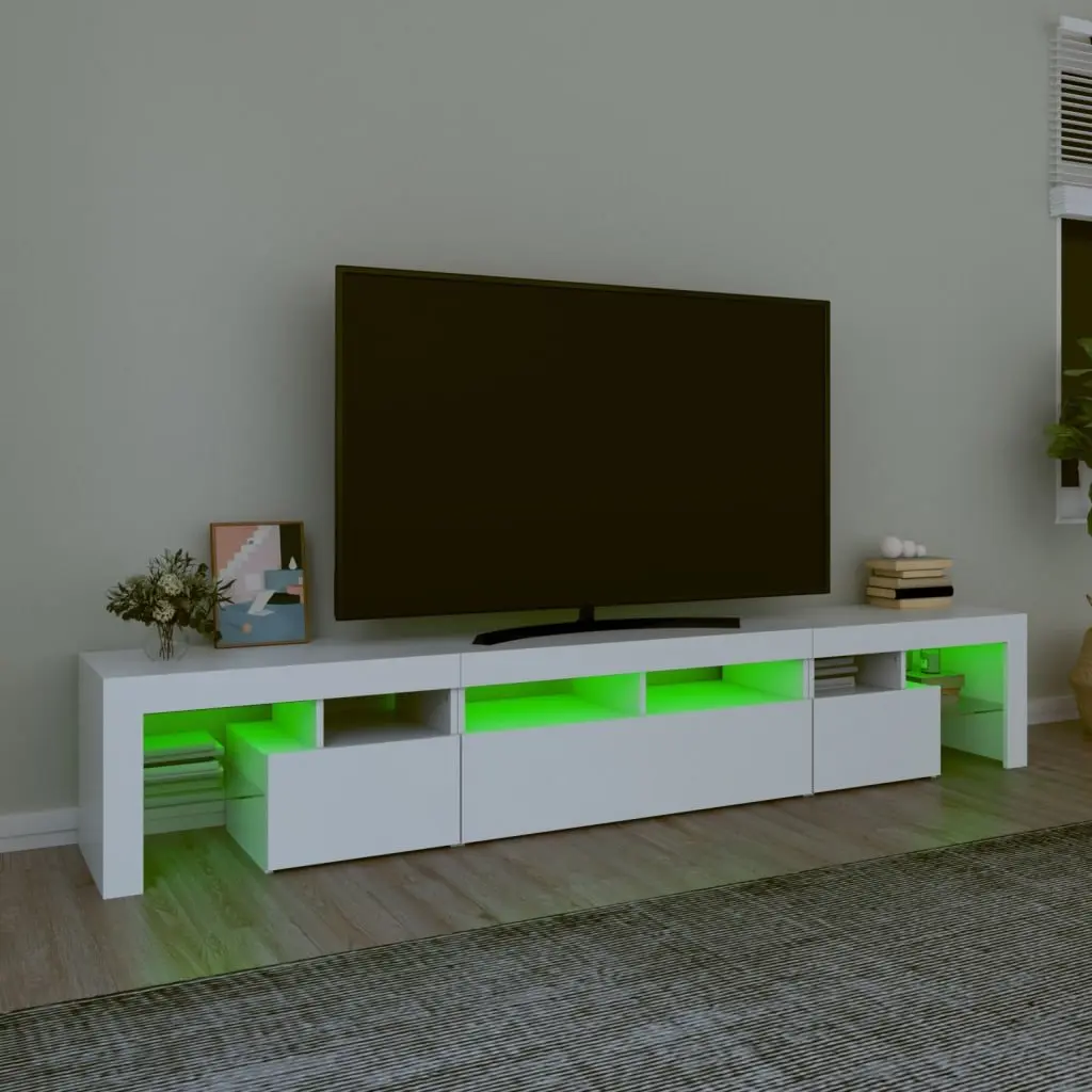 TV Cabinet Engineered Wood 230cm White with RGB LED Lights