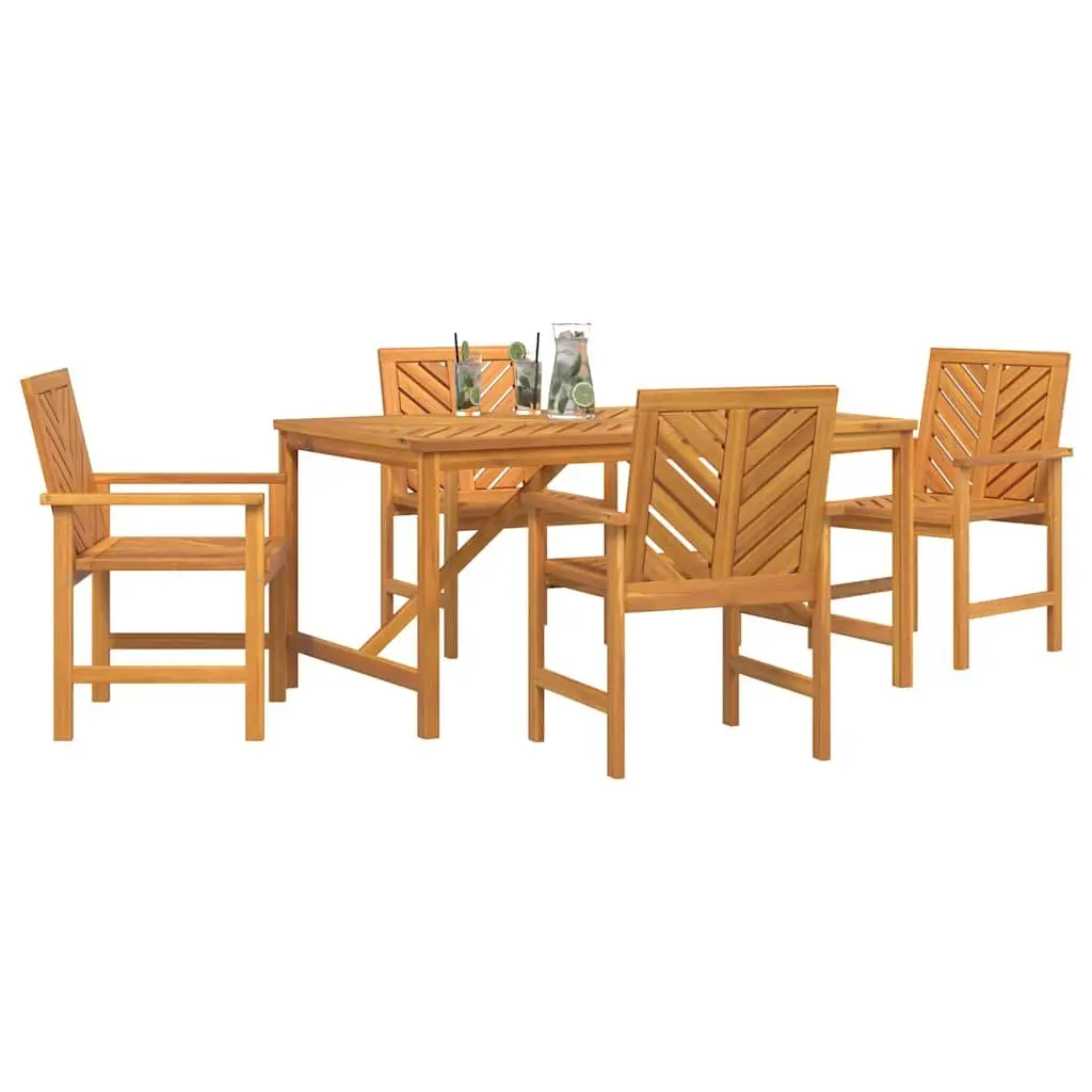 Garden Dining Set Solid Acacia Wood 5 Piece Outdoor Furniture Brown Rectangular Table and Chairs
