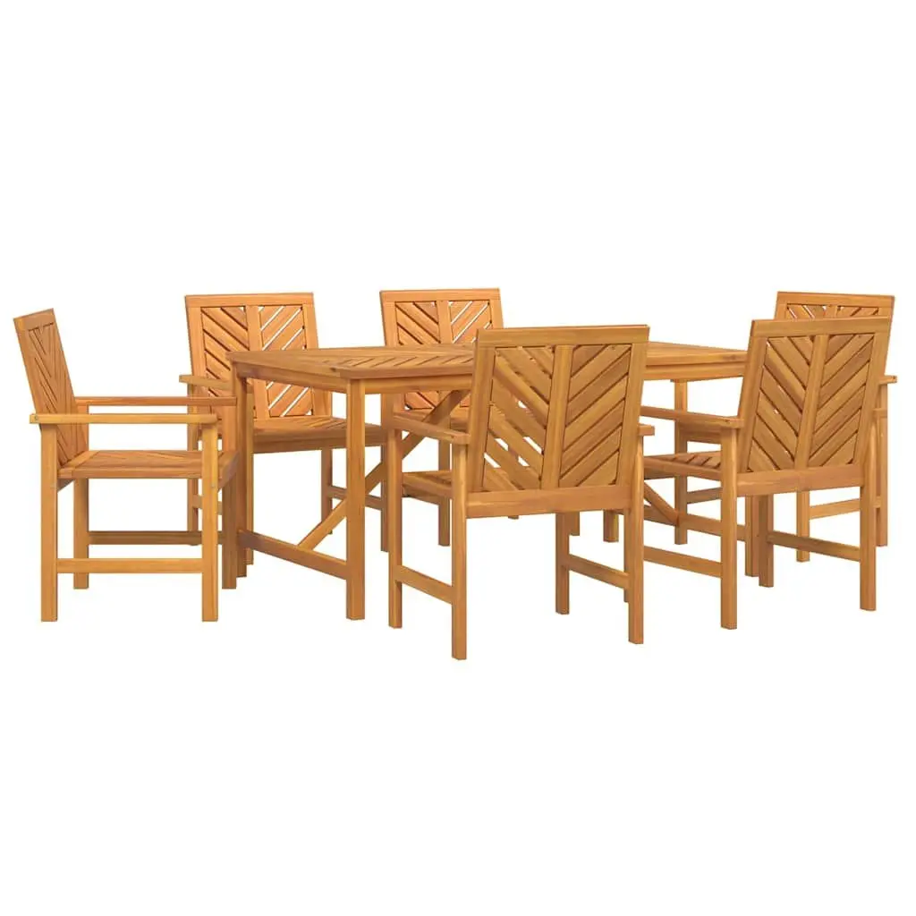 Garden Dining Set Solid Acacia Wood 7 Piece Rectangular Table and Chairs Brown
