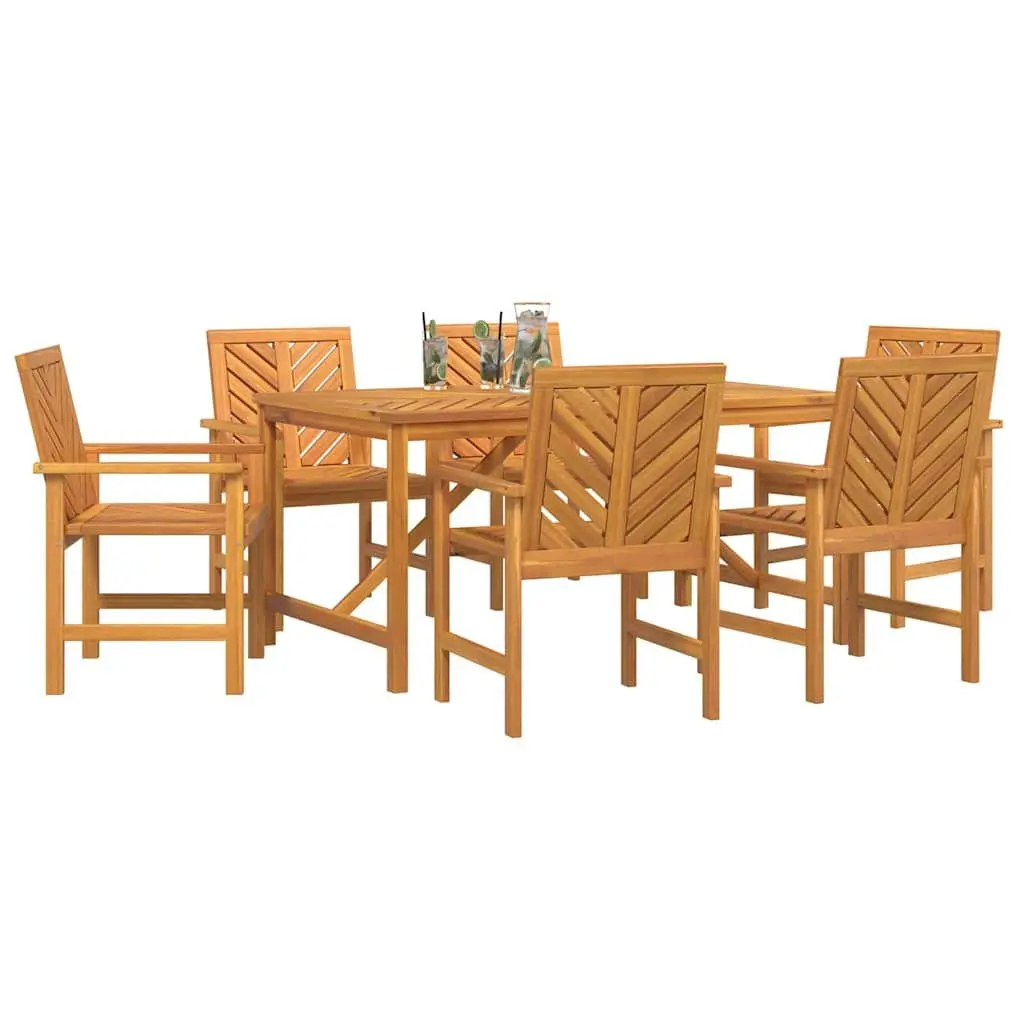 Garden Dining Set Solid Acacia Wood 7 Piece Rectangular Table and Chairs Brown