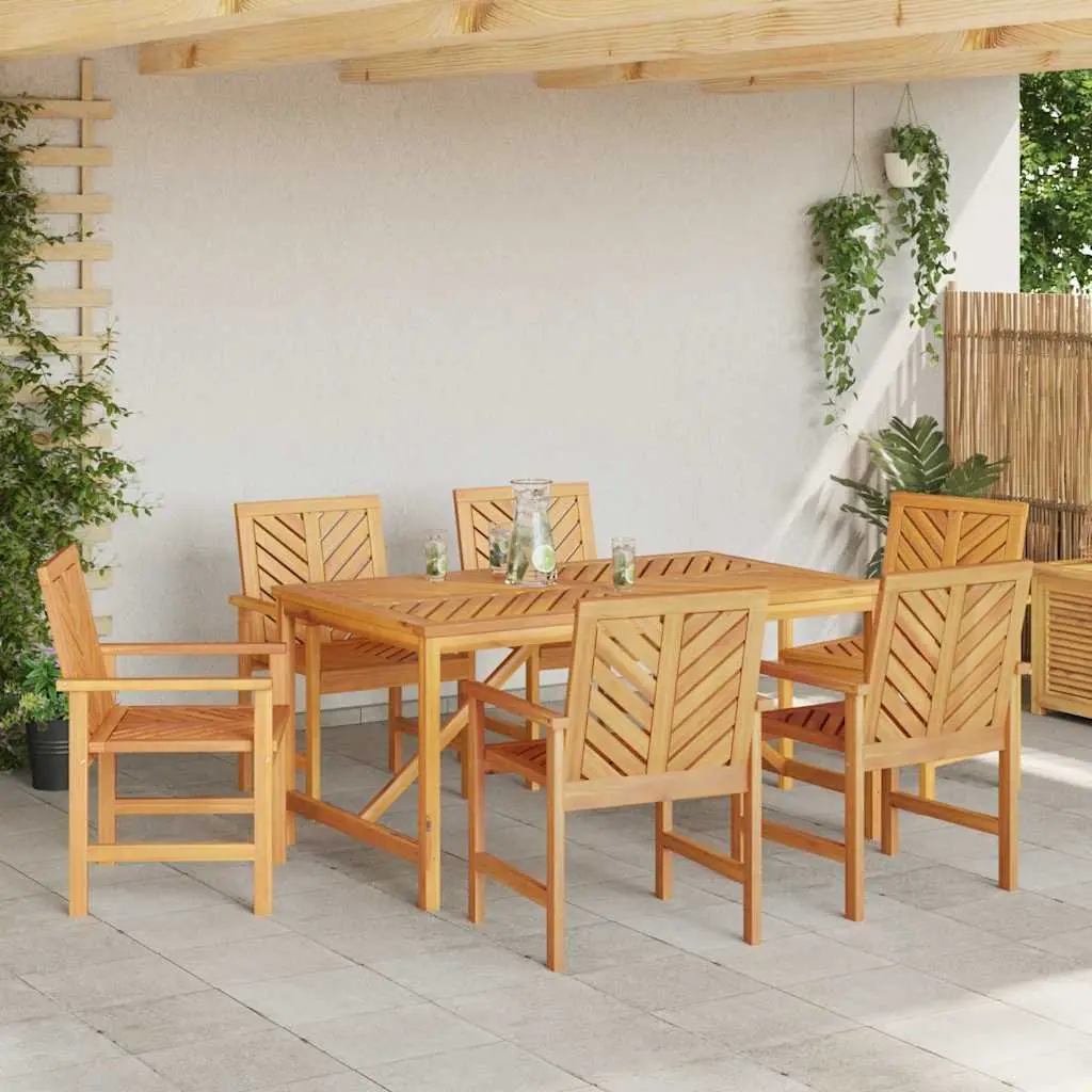 Garden Dining Set Solid Acacia Wood 7 Piece Rectangular Table and Chairs Brown
