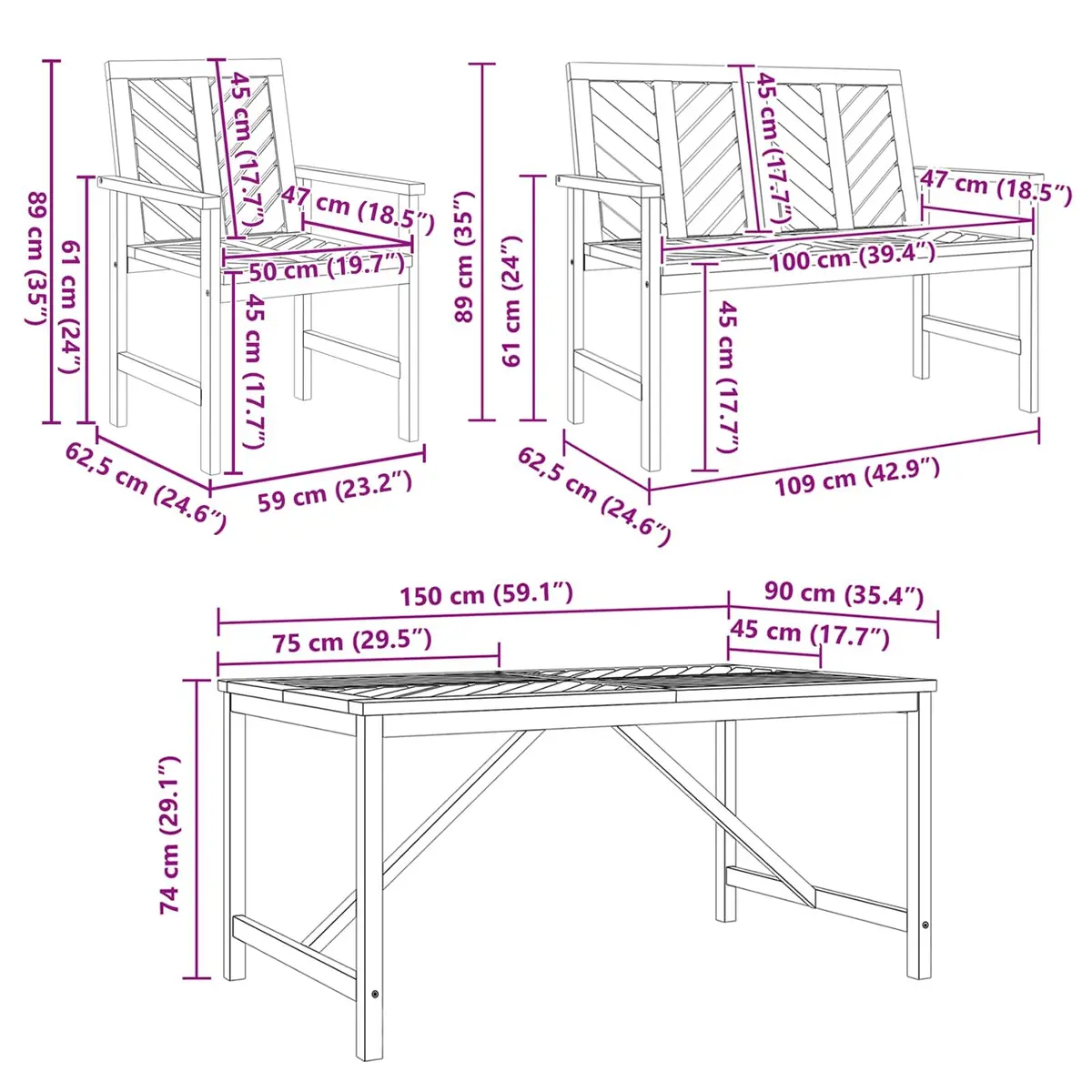 Outdoor Dining Set 4-Piece Acacia Wood with Chairs