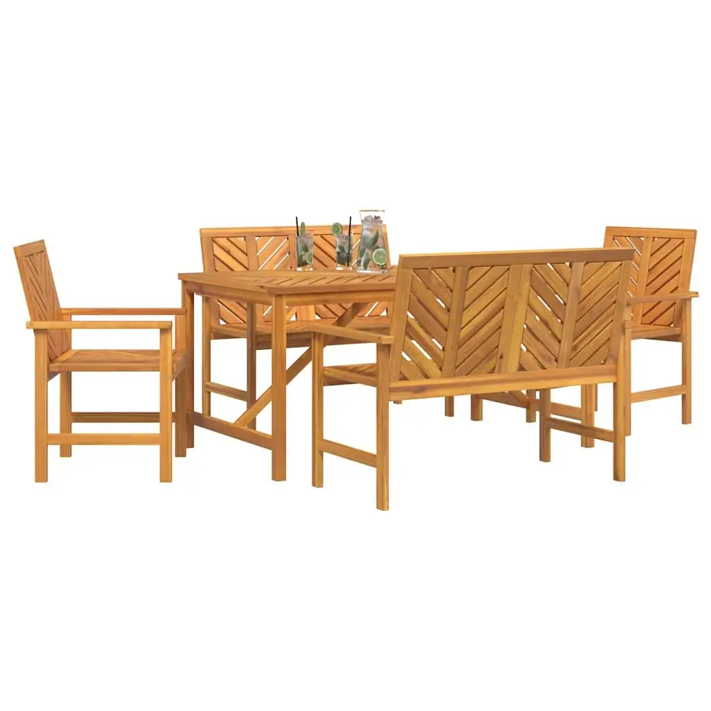 Garden Dining Set 5 Piece Outdoor Table Chairs Brown Solid Acacia Wood Furniture