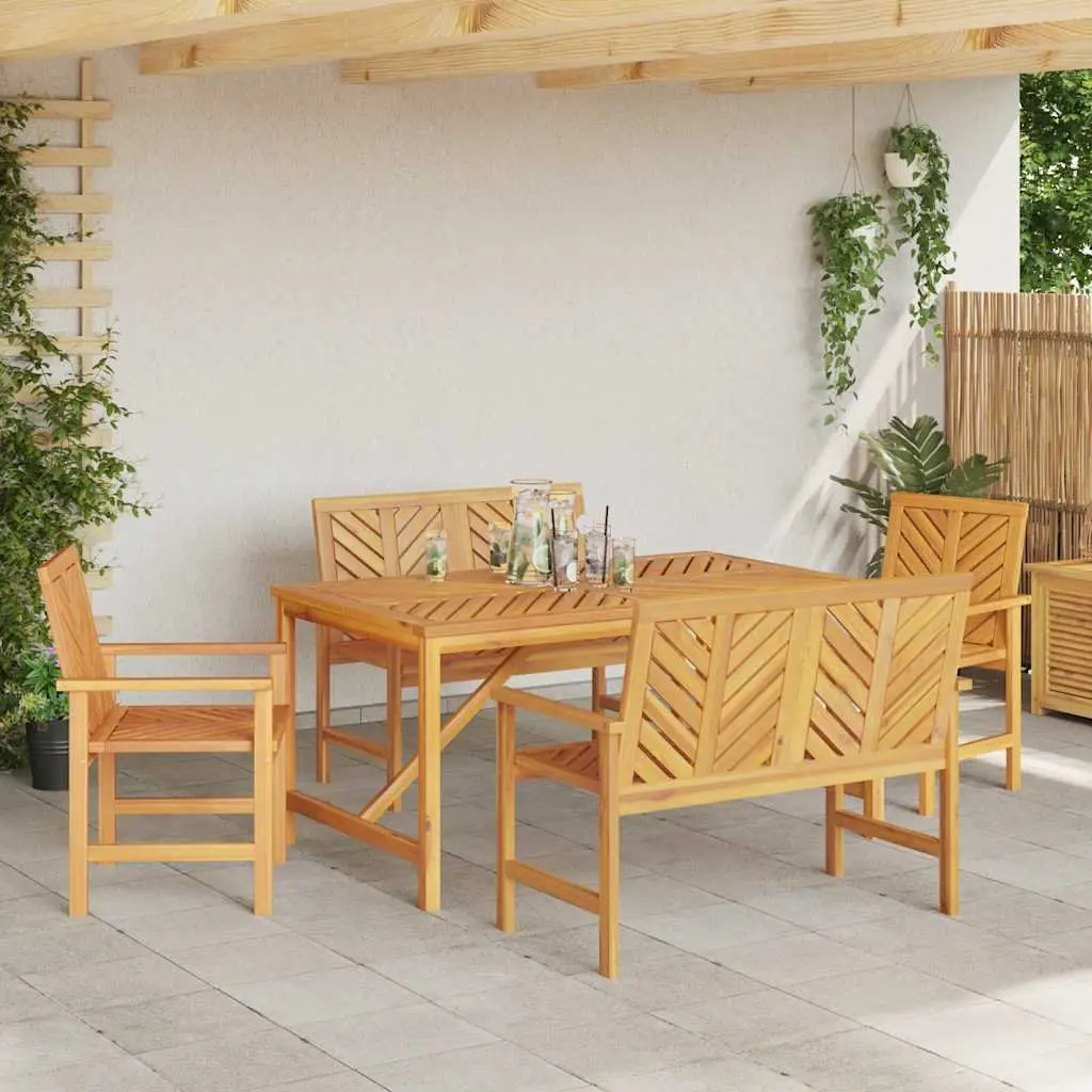 Garden Dining Set 5 Piece Outdoor Table Chairs Brown Solid Acacia Wood Furniture