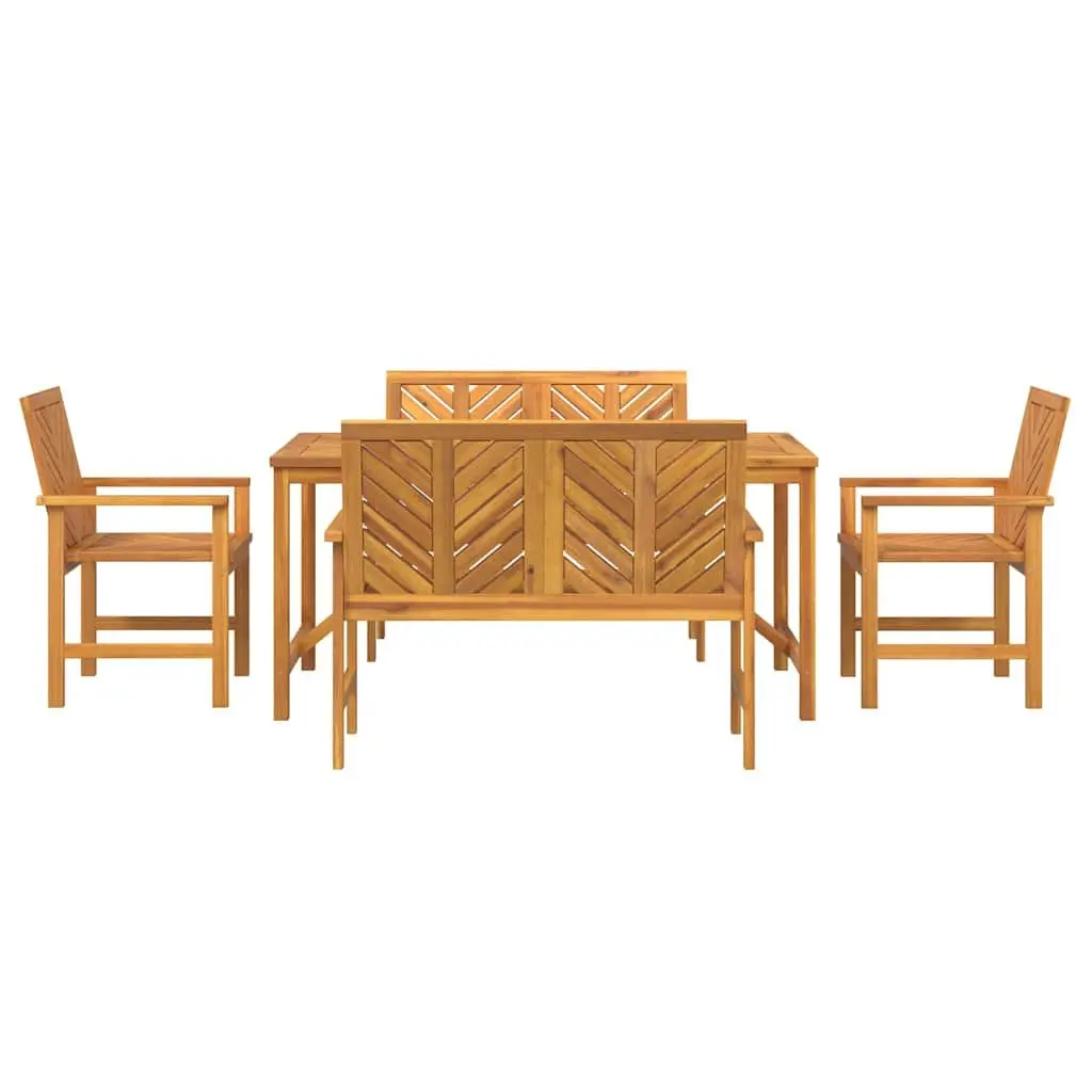 Garden Dining Set 5 Piece Outdoor Table Chairs Brown Solid Acacia Wood Furniture