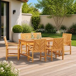 Garden Dining Set 6 Pieces Brown Solid Acacia Wood Outdoor Table Chairs Patio