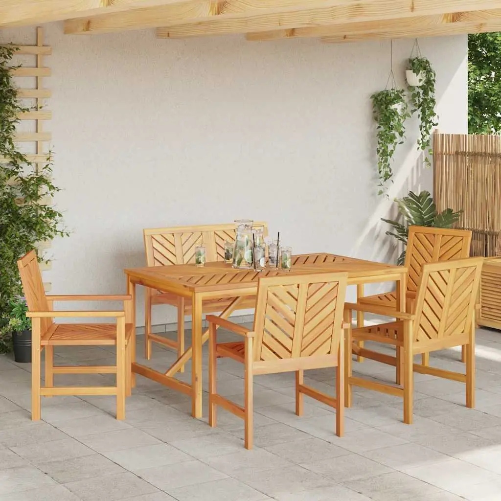 Garden Dining Set 6 Pieces Brown Solid Acacia Wood Outdoor Table Chairs Patio
