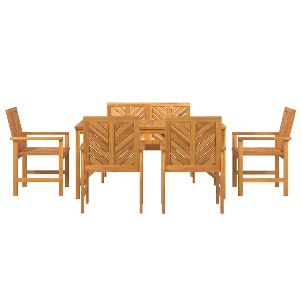 Garden Dining Set 6 Pieces Brown Solid Acacia Wood Outdoor Table Chairs Patio