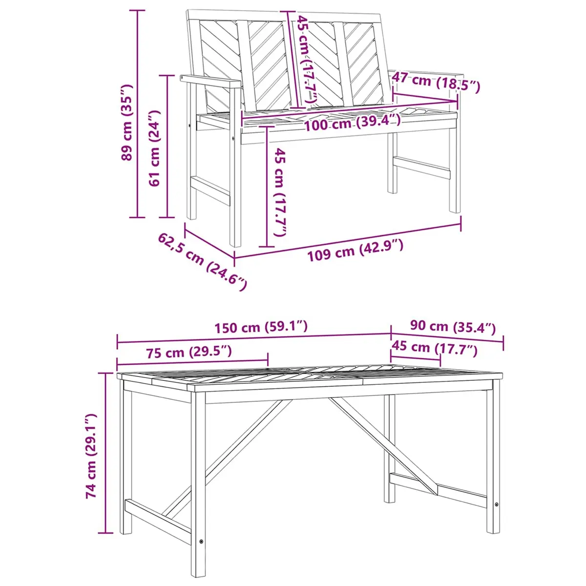 3-Piece Dining Set for Outdoor Use