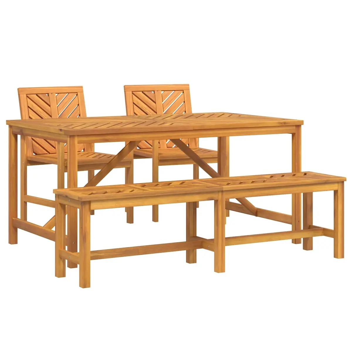 Garden Dining Set 4 Pieces Brown Acacia Wood Outdoor Table Chairs Patio