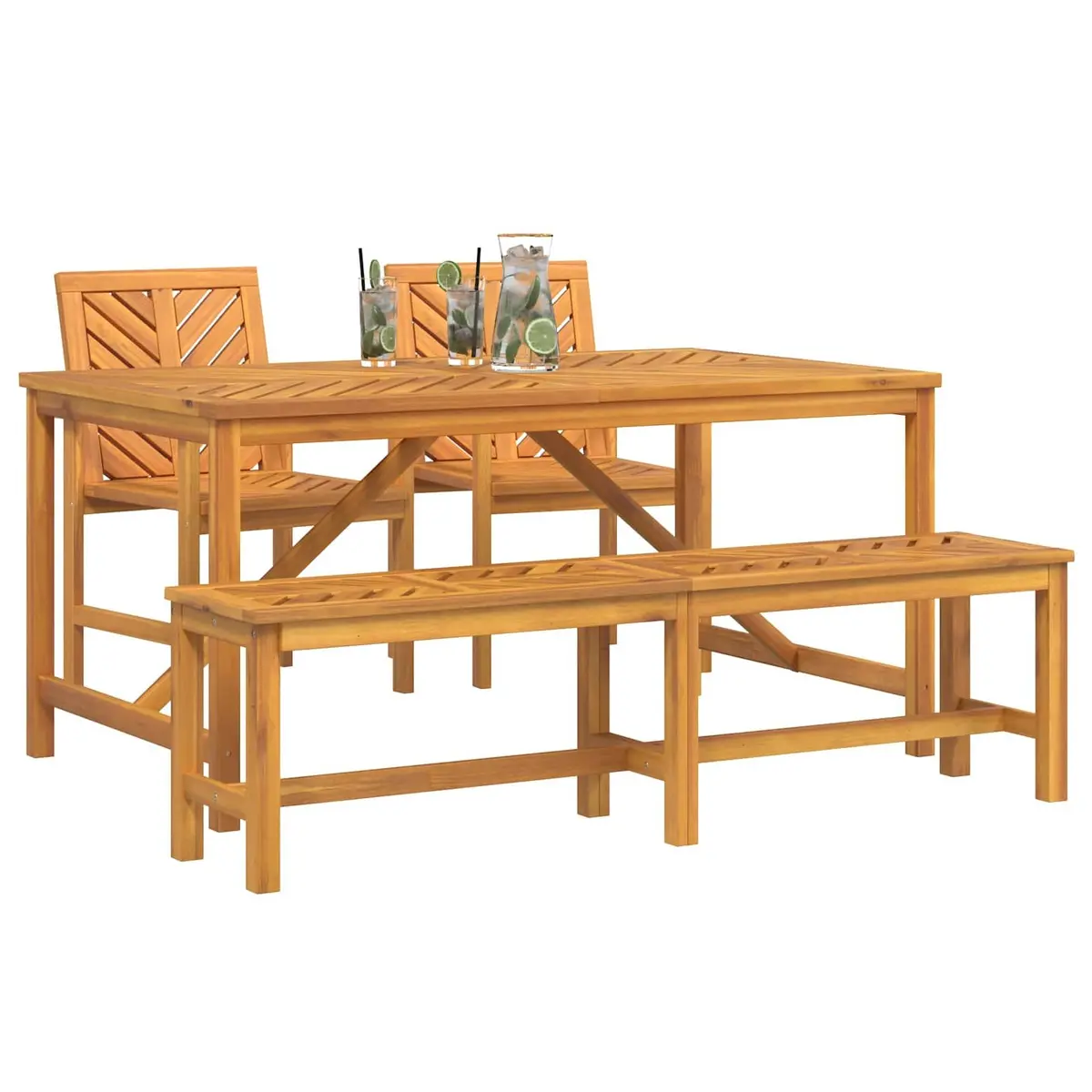 Garden Dining Set 4 Pieces Brown Acacia Wood Outdoor Table Chairs Patio