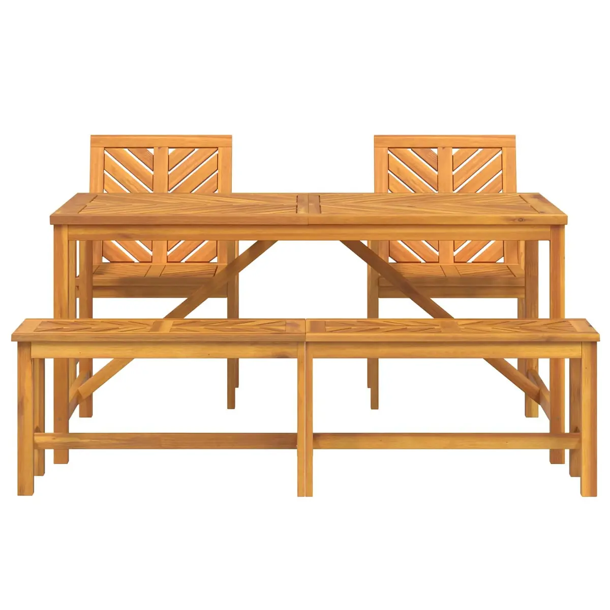 Garden Dining Set 4 Pieces Brown Acacia Wood Outdoor Table Chairs Patio