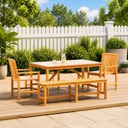Garden Dining Set 5 Piece Outdoor Table Chairs Brown Solid Acacia Wood Patio