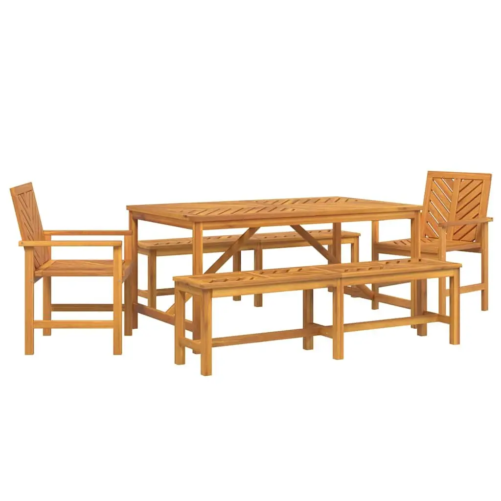 Garden Dining Set Solid Acacia Wood 5 Piece Rectangular Table Chairs Brown