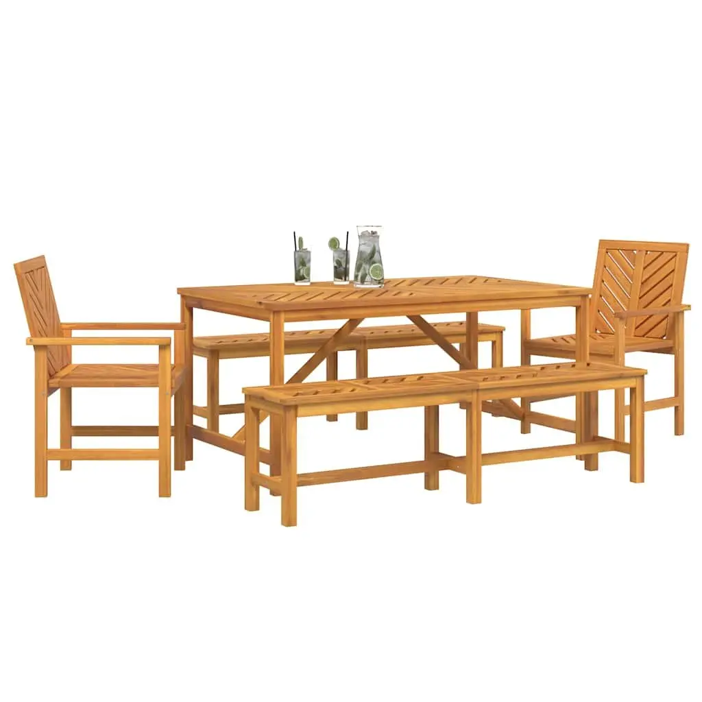 Garden Dining Set Solid Acacia Wood 5 Piece Rectangular Table Chairs Brown