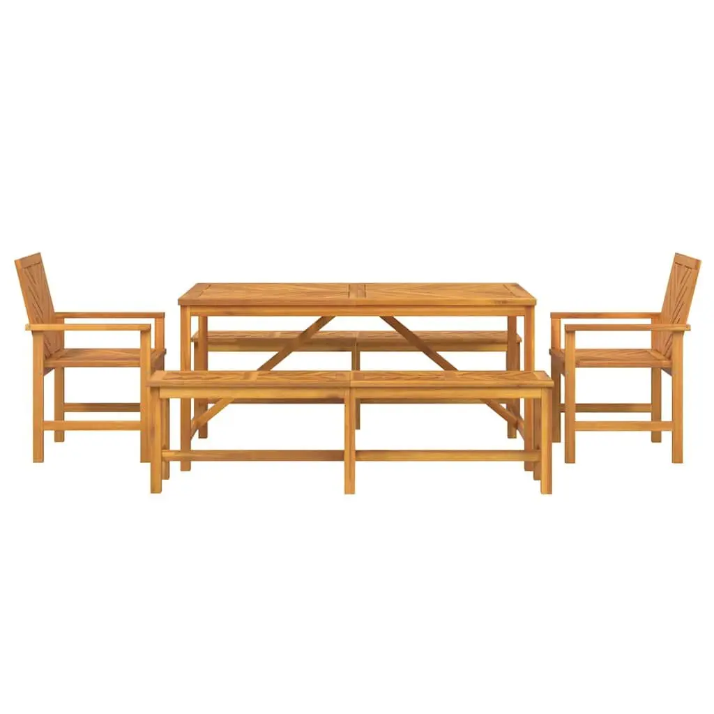 Garden Dining Set Solid Acacia Wood 5 Piece Rectangular Table Chairs Brown