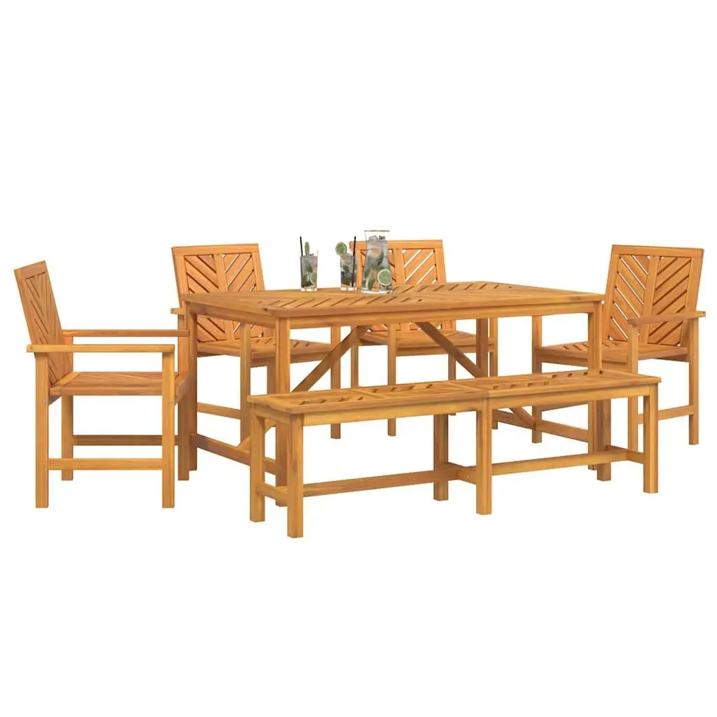 Outdoor Dining Set 6 Pieces Solid Acacia Wood Brown Table Chairs for Garden and Patio