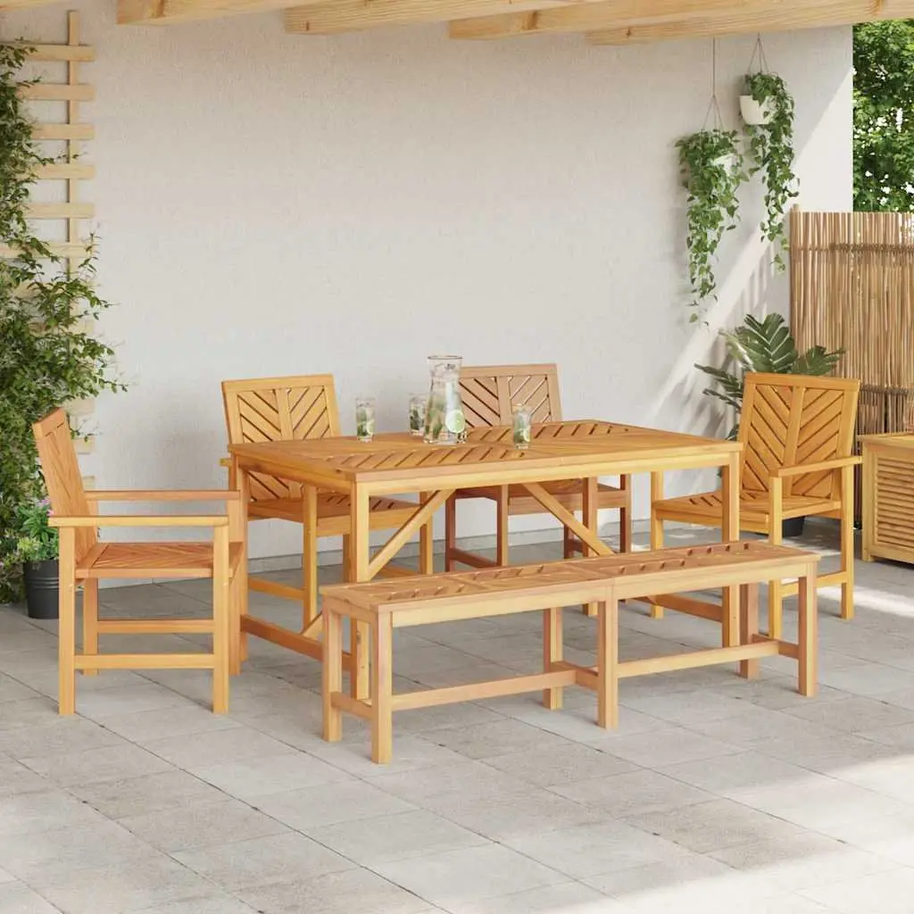 Outdoor Dining Set 6 Pieces Solid Acacia Wood Brown Table Chairs for Garden and Patio
