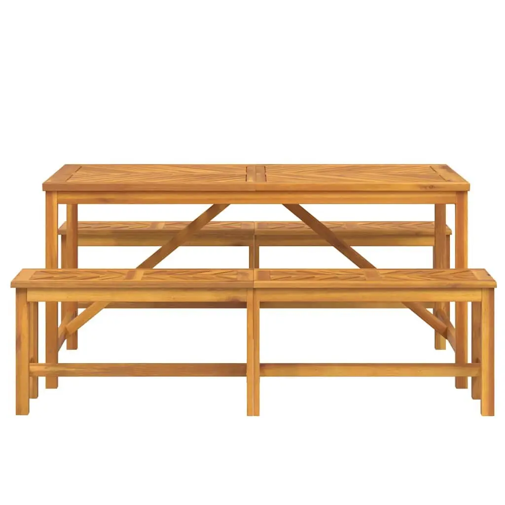 Garden Dining Set Solid Acacia Wood 3 Piece Rectangular Table and Chairs Brown