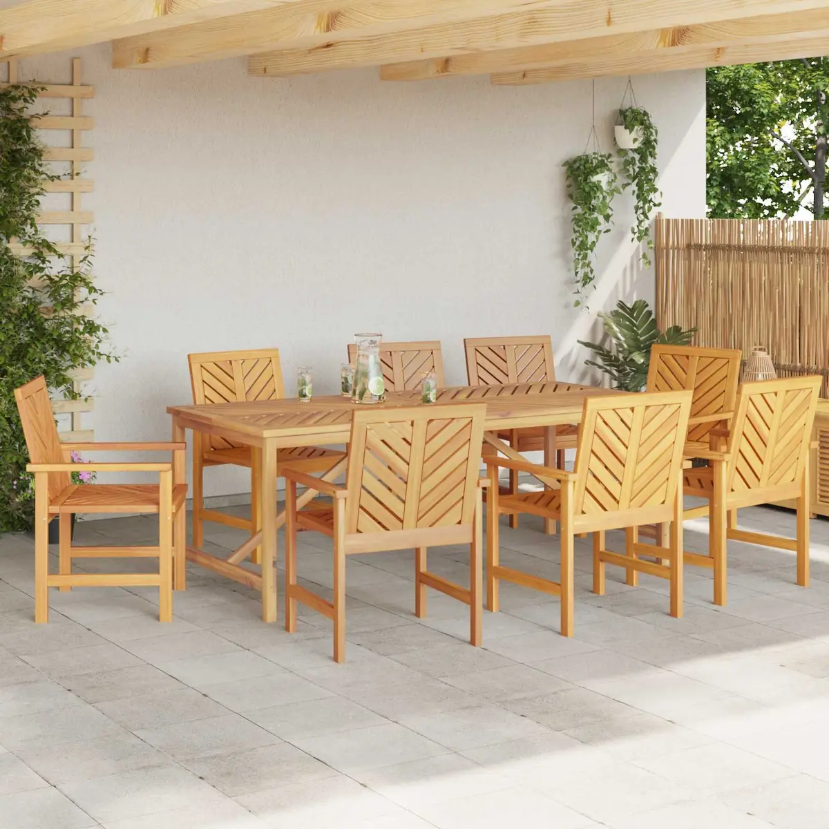 Garden Dining Set Solid Acacia Wood 9 Piece Brown Table and Chairs