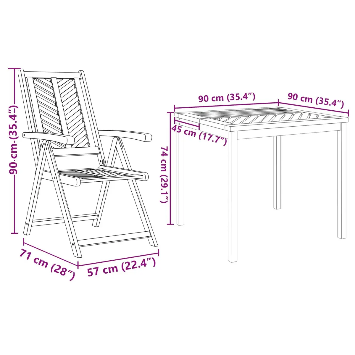 Garden Dining Set 5 Piece Outdoor Furniture Acacia Wood Brown Table Chairs