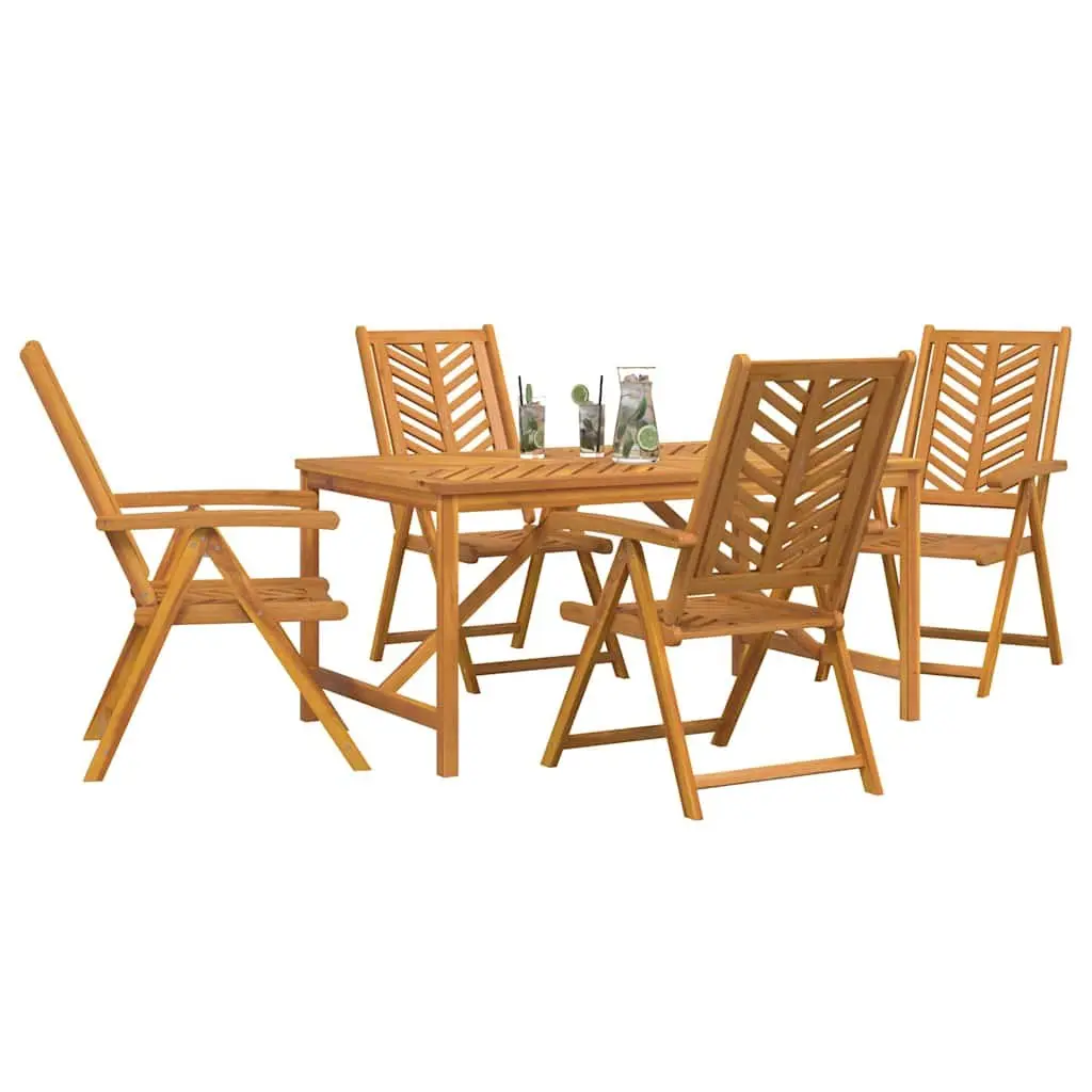 Outdoor Dining Set Solid Acacia Wood 5 Piece Brown Contemporary Garden Furniture