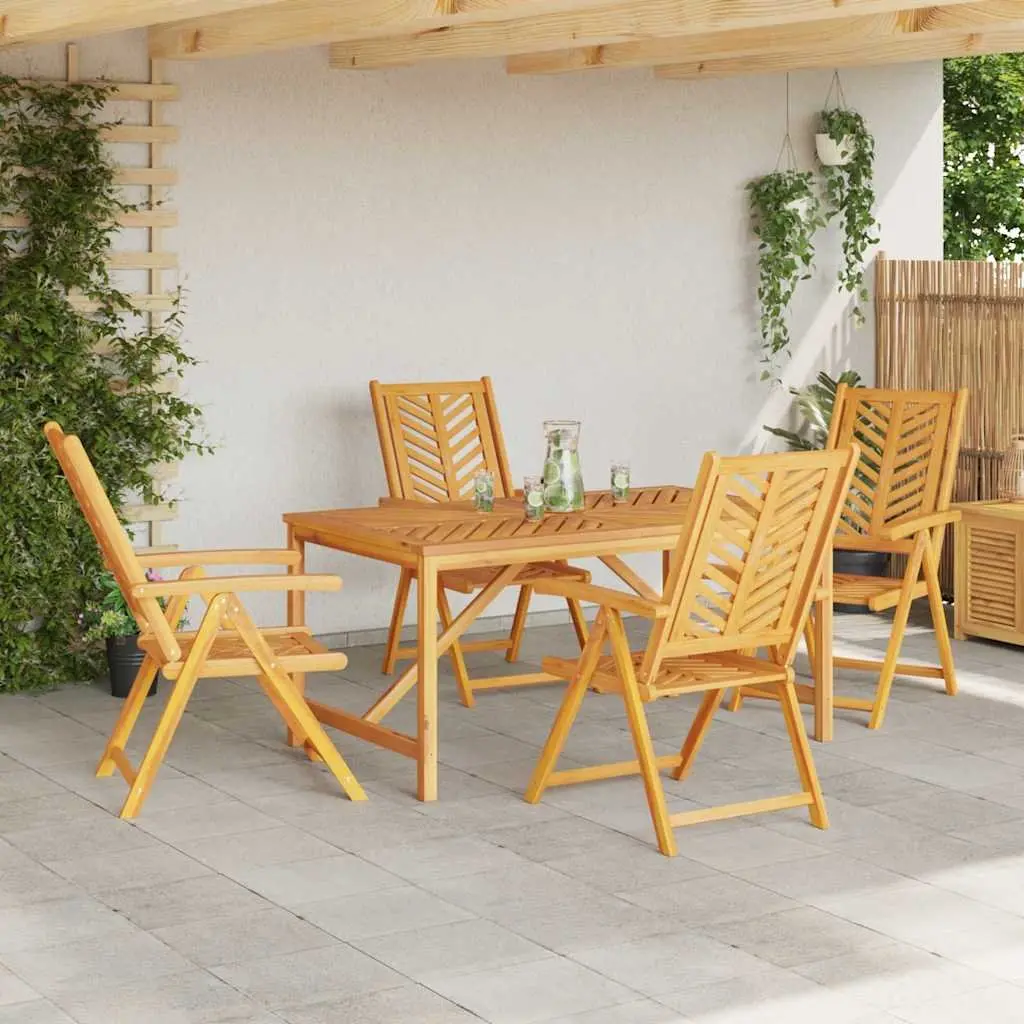 Outdoor Dining Set Solid Acacia Wood 5 Piece Brown Contemporary Garden Furniture