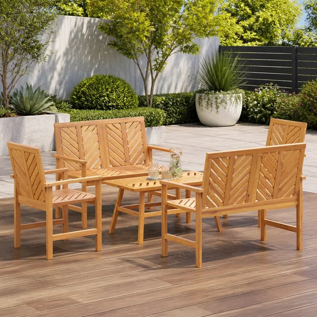 Garden Lounge Set Solid Acacia Wood 5 Pieces Brown Outdoor Furniture