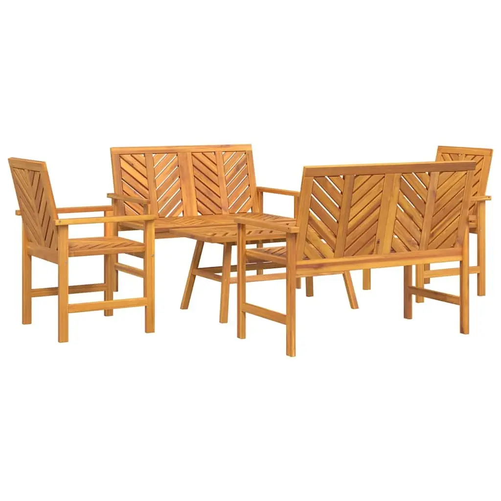 Garden Lounge Set Solid Acacia Wood 5 Pieces Brown Outdoor Furniture