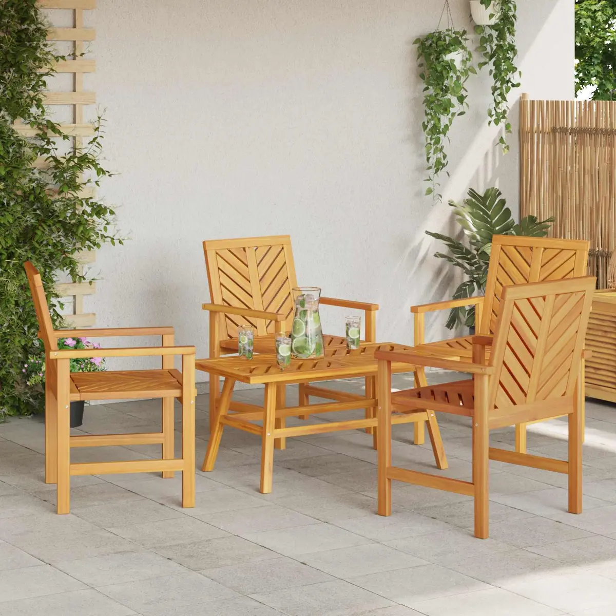Garden Lounge Set 5 Pieces Brown Acacia Wood Outdoor Furniture Patio Seating
