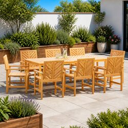 8 Solid Acacia Wood Chairs for Outdoor Use
