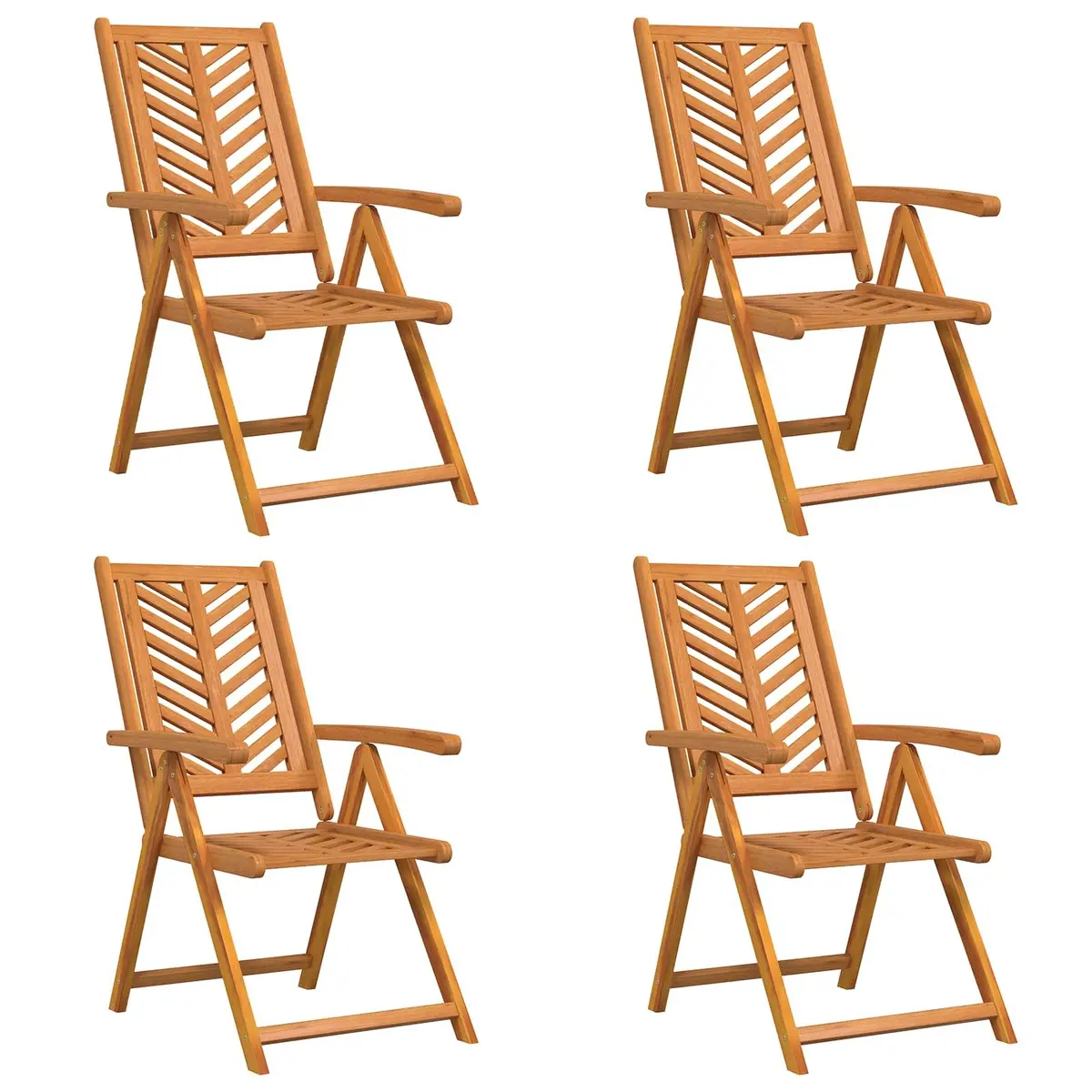 Reclining Garden Chair Set Brown Solid Acacia Wood 4 Piece Multi-Position Backrest Outdoor Furniture