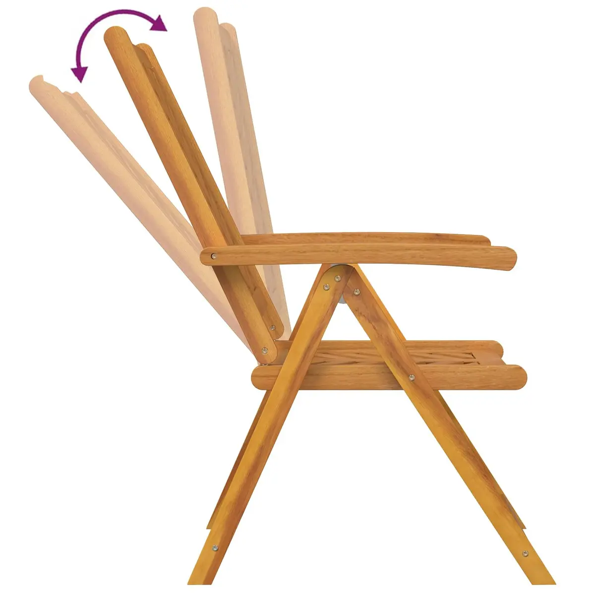 Reclining Garden Chair Set Brown Solid Acacia Wood 4 Piece Multi-Position Backrest Outdoor Furniture