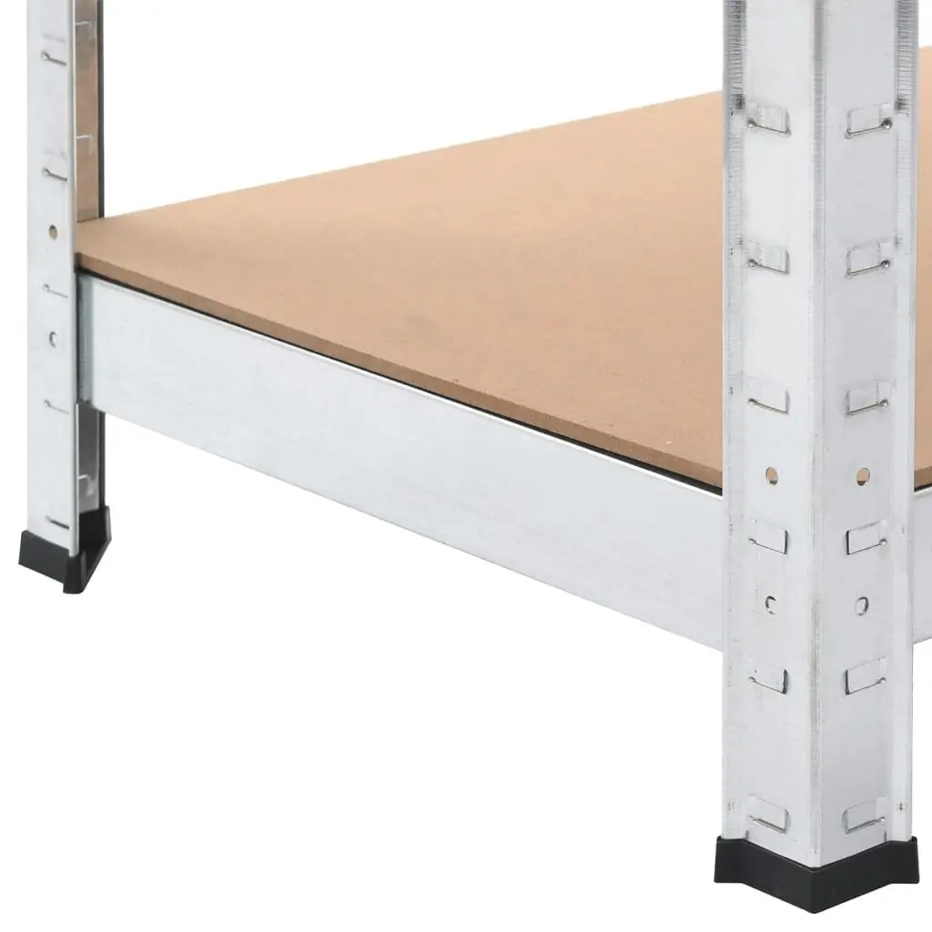 5-Layer Storage Shelves Steel Engineered Wood Adjustable Silver 3 Piece