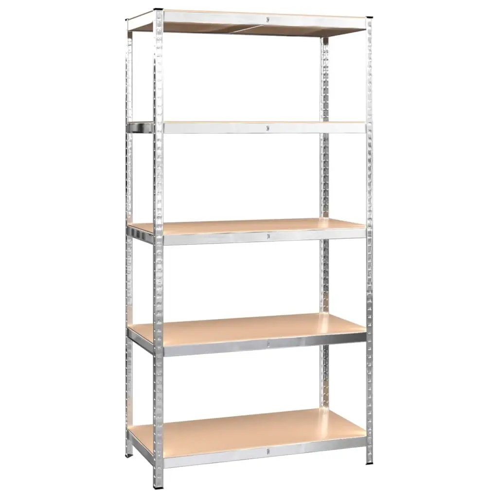 4 Piece Storage Shelves Silver Steel Engineered Wood 5 Layer Adjustable Height Industrial Garage