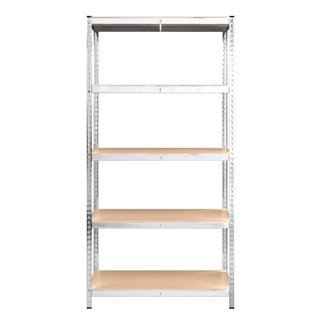 4 Piece Storage Shelves Silver Steel Engineered Wood 5 Layer Adjustable Height Industrial Garage