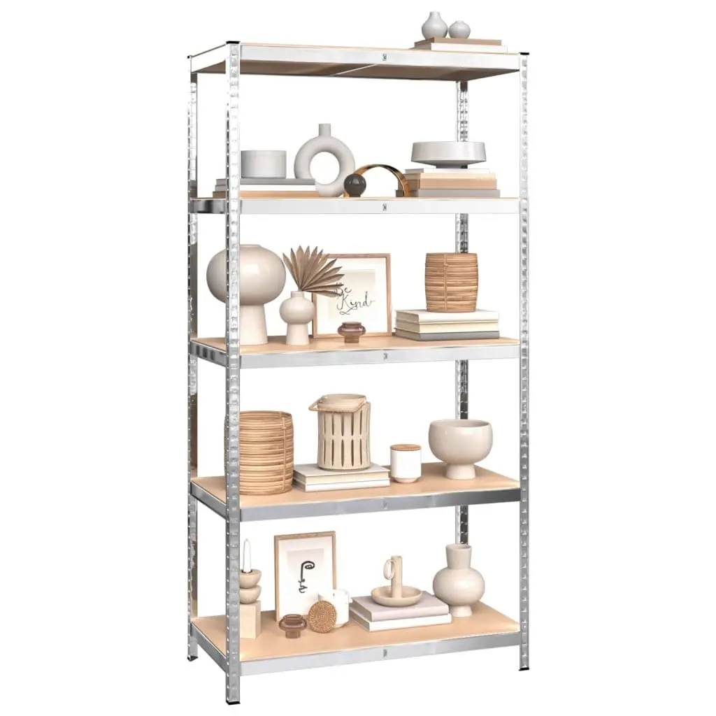4 Piece Storage Shelves Silver Steel Engineered Wood 5 Layer Adjustable Height Industrial Garage