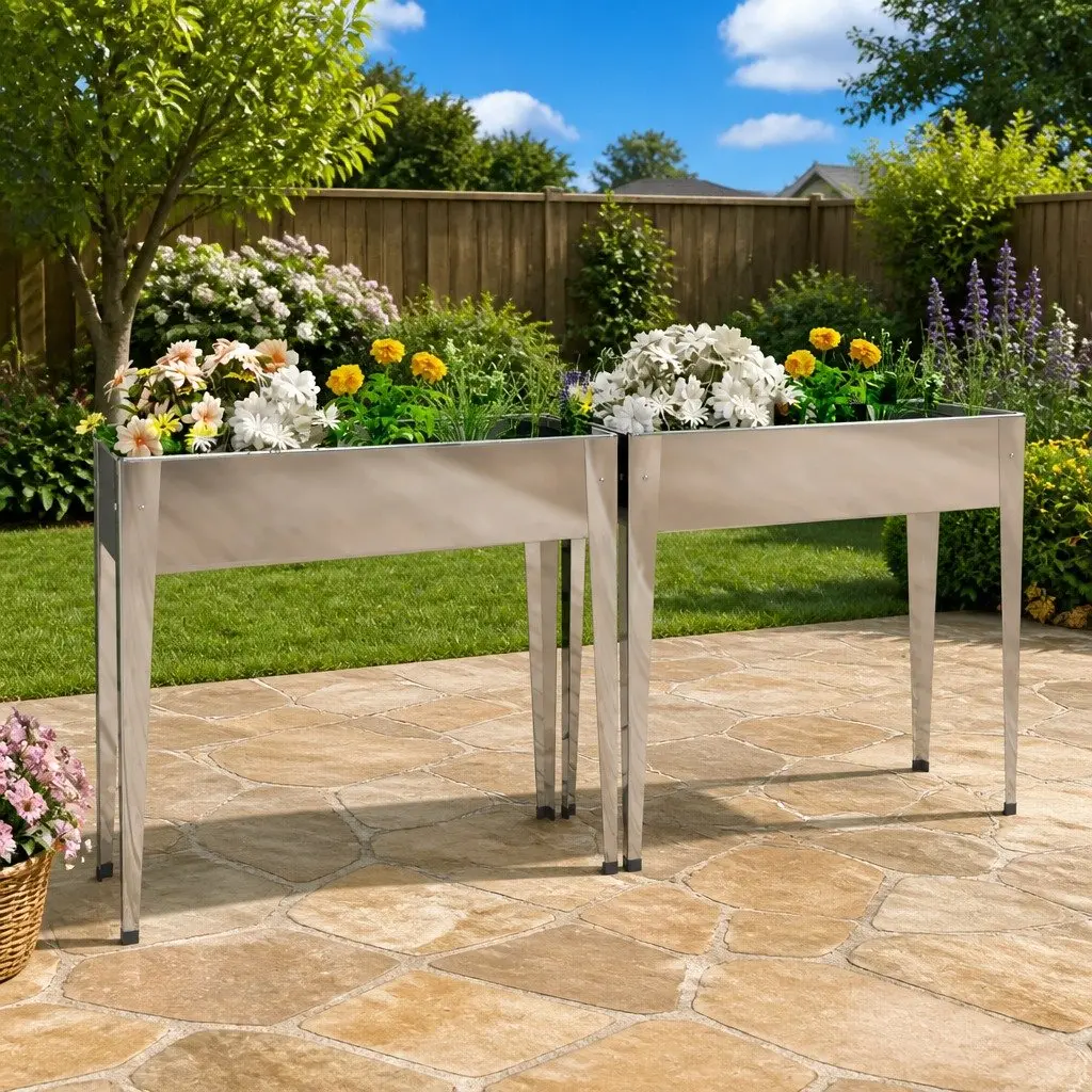 Garden Planters 2 pcs Raised Bed Outdoor Planter Pots High Feet Silver