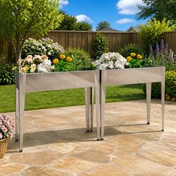 Garden Planters 2 pcs Raised Bed Outdoor Planter Pots High Feet Silver