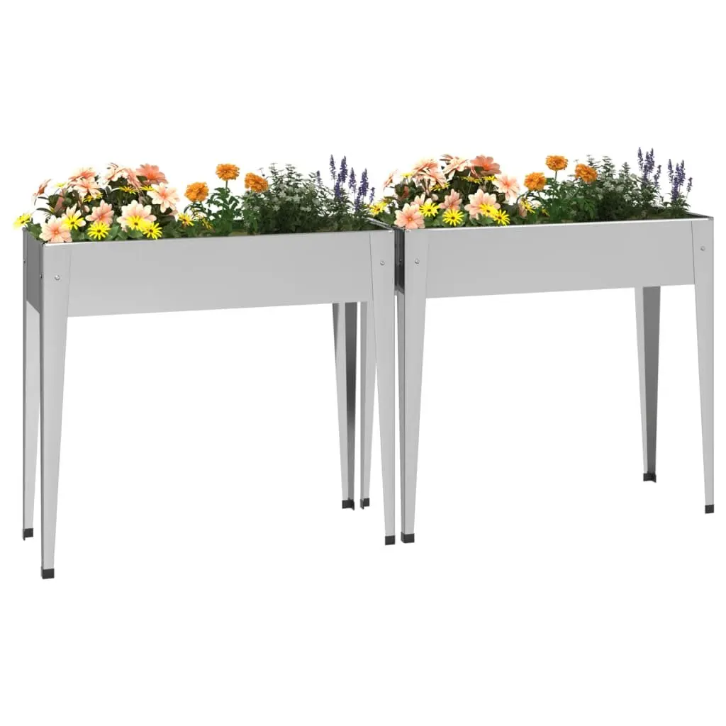 Garden Planters 2 pcs Raised Bed Outdoor Planter Pots High Feet Silver